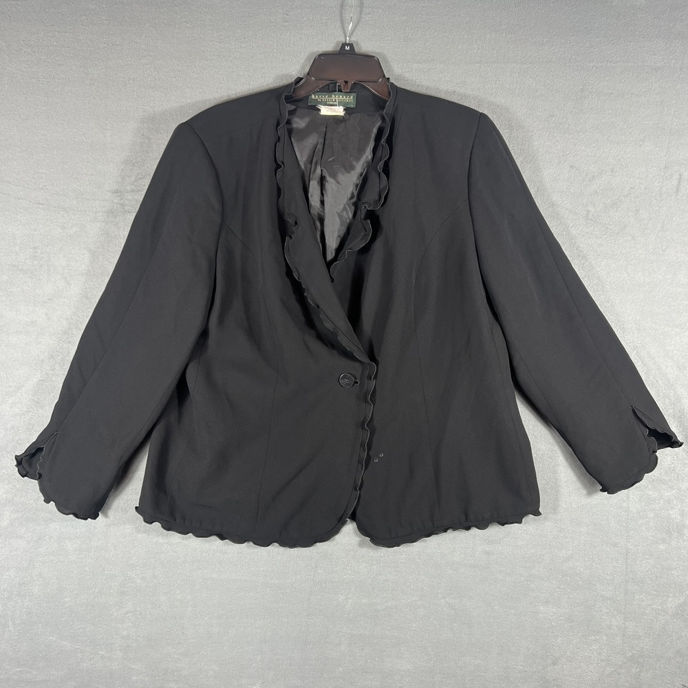 Harvé Benard by Benard Holtzman Women's Black Ruffle Trim Blazer Jacket Size 18W